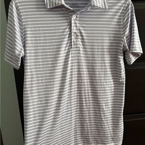 Tommy Bahama performance purple Gray and White Striped Polo